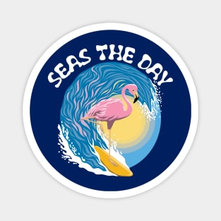 Seas The Day | Surfing Flamingo Magnet